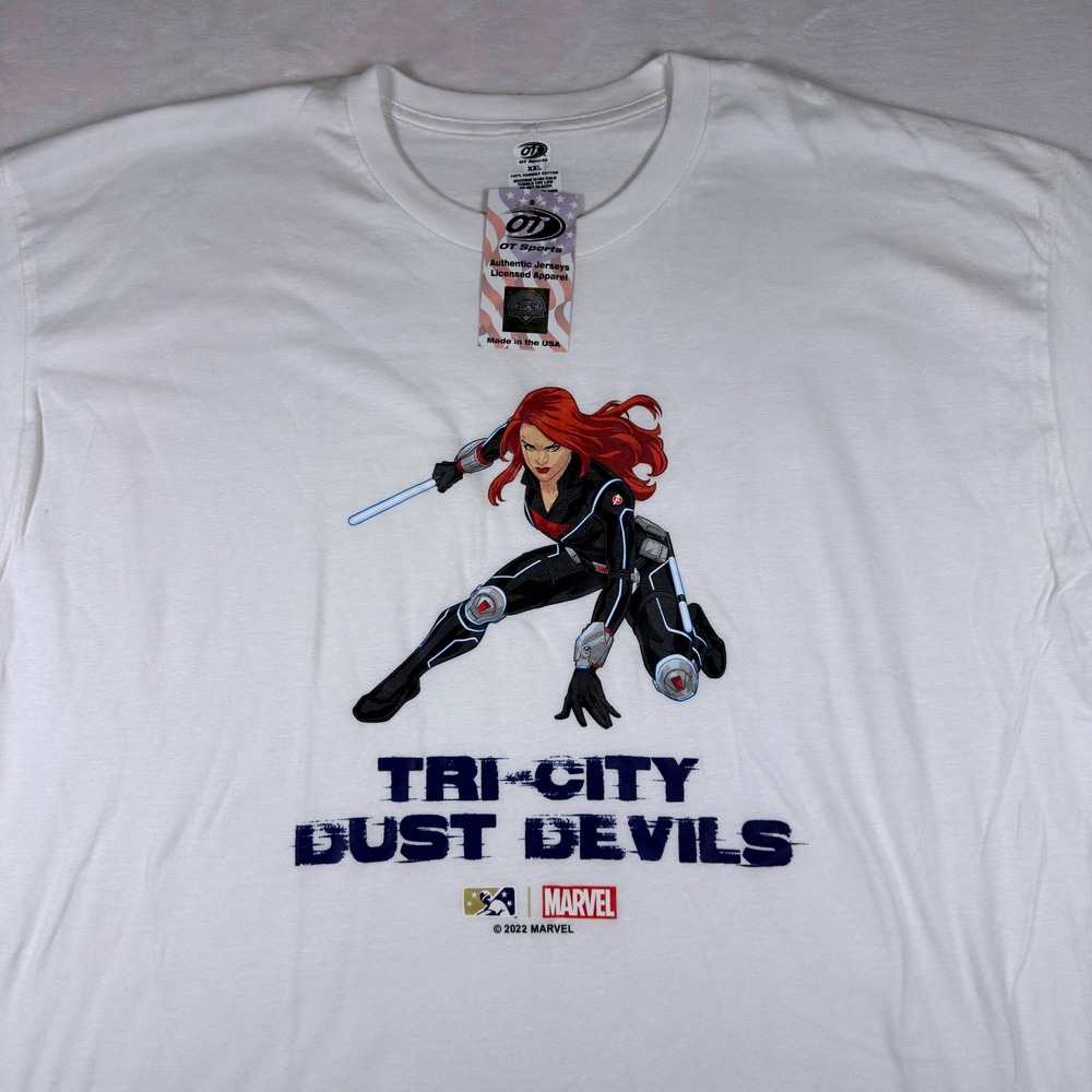 OT Sports Tri-City Dust Devils Marvel Black Widow T-Shirt White XXL MiLB New